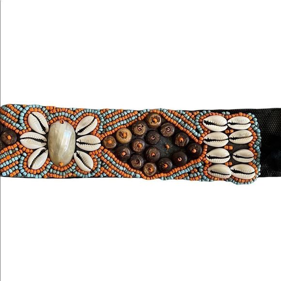 Boho Native Beaded Shell Tie Front Belt - Picture 3 of 6